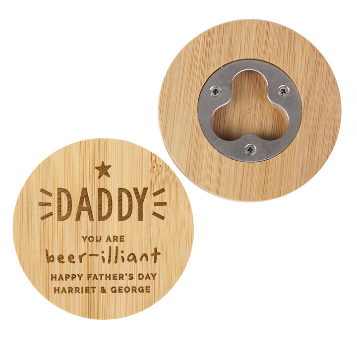 Personalised Star Bamboo Bottle Opener Coaster in gift category personalised-big-age-bamboo-bottle-opener-coaster