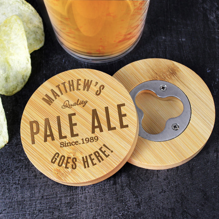 Buy Personalised Free Text Bamboo Bottle Opener Coaster available now at www.giftsfinder.co.uk