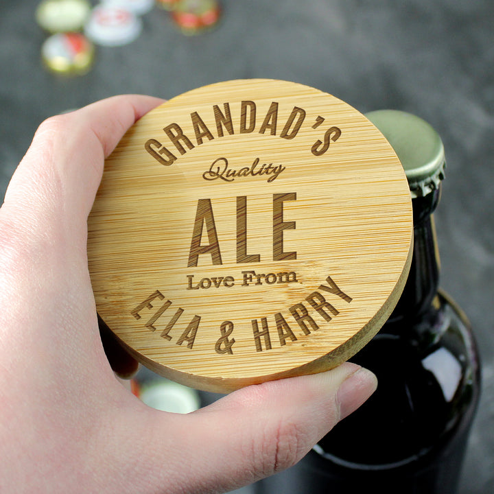 Buy Personalised Free Text Bamboo Bottle Opener Coaster available now at www.giftsfinder.co.uk