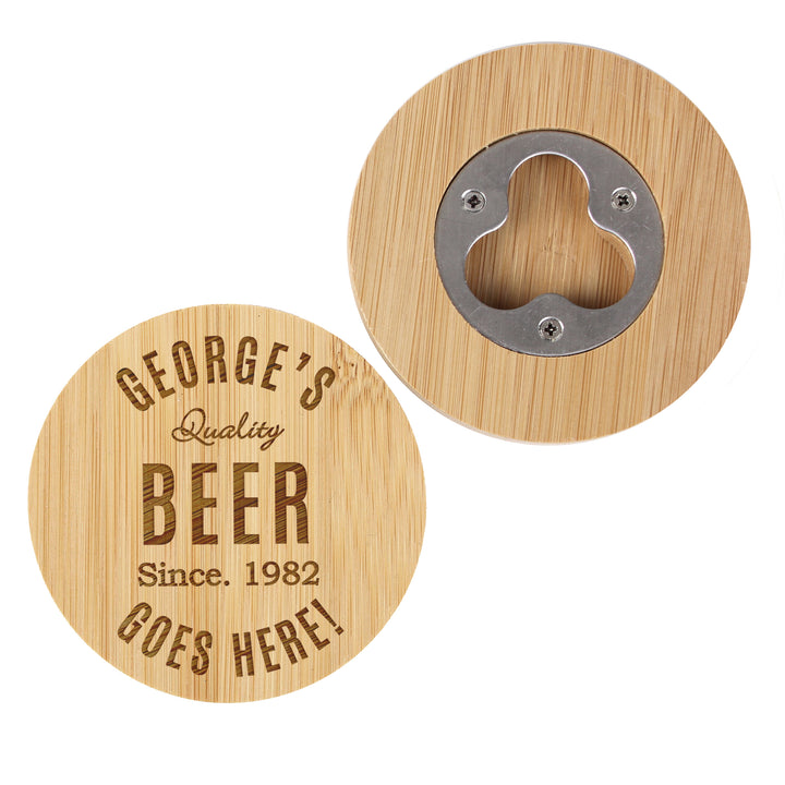 Buy Personalised Free Text Bamboo Bottle Opener Coaster available now at www.giftsfinder.co.uk