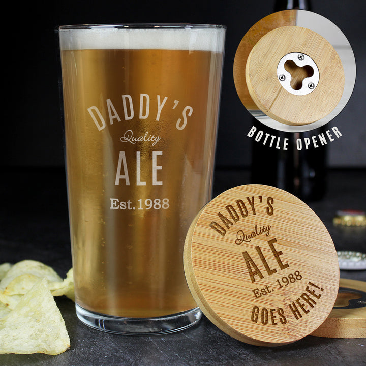 Buy Personalised Free Text Bamboo Bottle Opener Coaster and Pint Glass available now at www.giftsfinder.co.uk