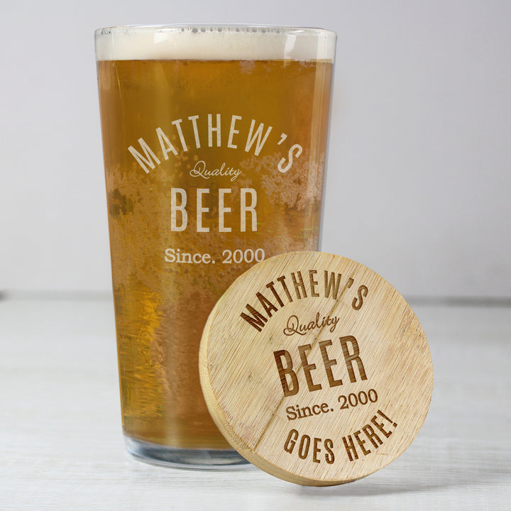 Buy Personalised Free Text Bamboo Bottle Opener Coaster and Pint Glass available now at www.giftsfinder.co.uk