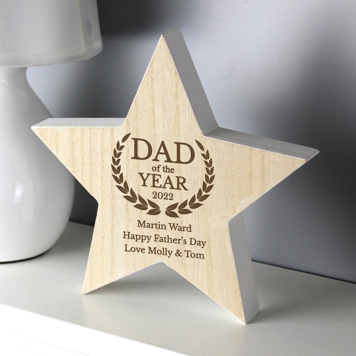 Personalised Dad Of The Year Rustic Wooden Star Decoration - part of the Gifts Finder Personalised Christmas Decorations collection