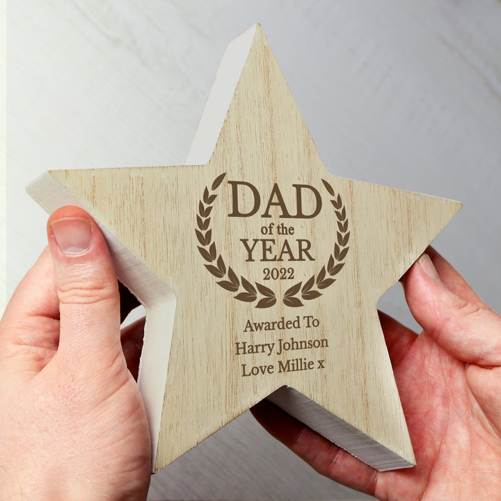 Personalised Dad Of The Year Rustic Wooden Star Decoration - part of the Gifts Finder Personalised Christmas Decorations collection