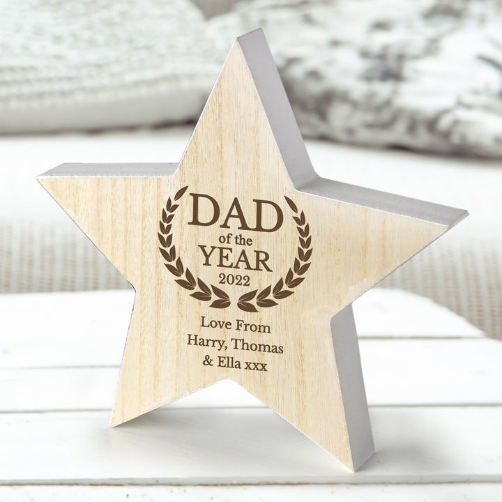 Personalised Dad Of The Year Rustic Wooden Star Decoration - part of the Gifts Finder Personalised Christmas Decorations collection