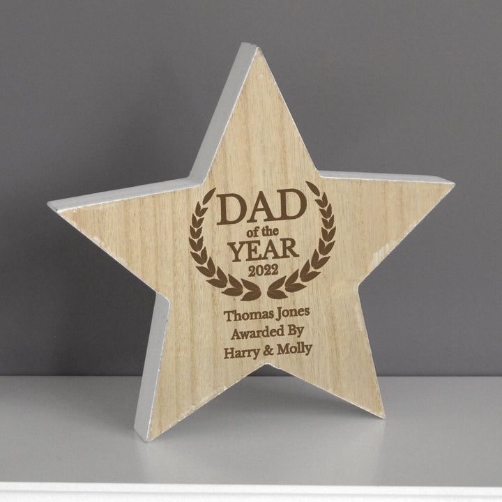 Personalised Dad Of The Year Rustic Wooden Star Decoration - part of the Gifts Finder Personalised Christmas Decorations collection