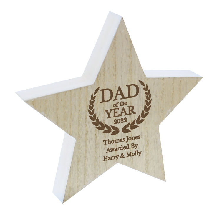 Personalised Dad Of The Year Rustic Wooden Star Decoration - part of the Gifts Finder Personalised Christmas Decorations collection