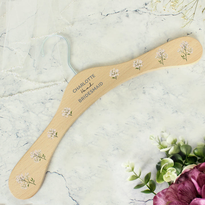 Personalised White Floral Wooden Hanger in gift category Personalised Clothes Hangers