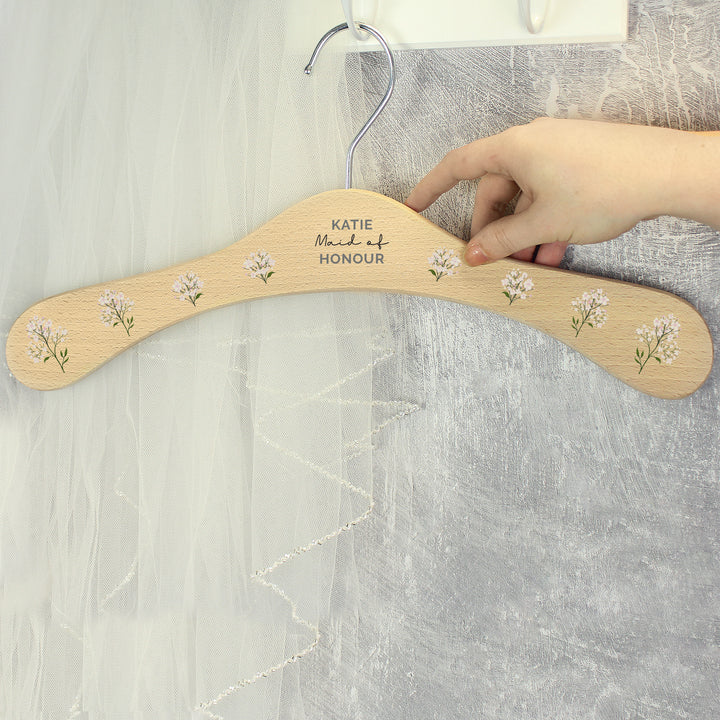 Personalised White Floral Wooden Hanger in gift category Personalised Clothes Hangers