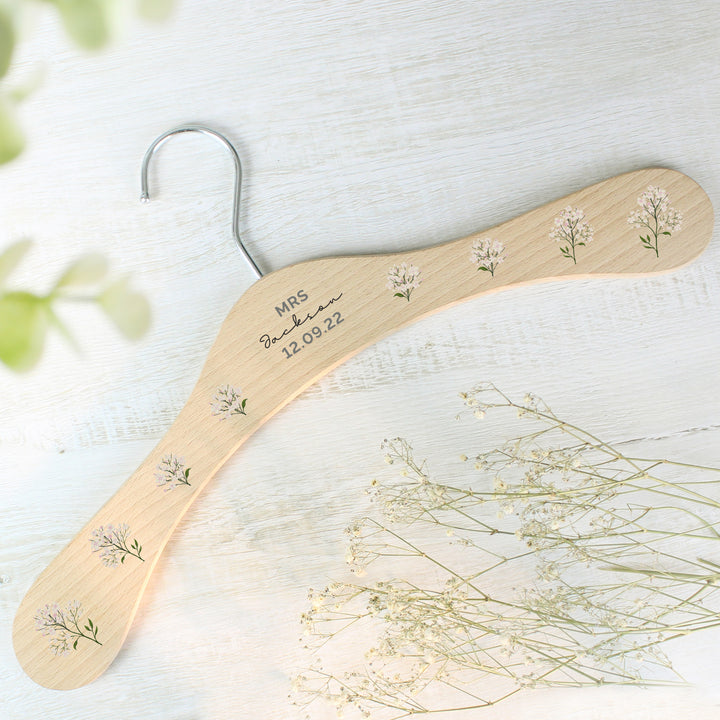 Personalised White Floral Wooden Hanger in gift category Personalised Clothes Hangers