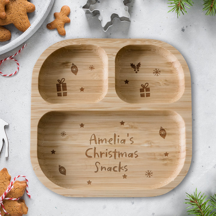 Buy Personalised Christmas Dinner Bamboo Suction Plate available now at www.giftsfinder.co.uk