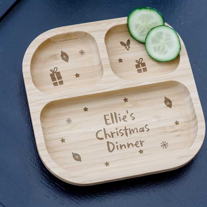 Buy Personalised Christmas Dinner Bamboo Suction Plate available now at www.giftsfinder.co.uk