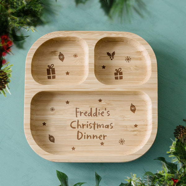 Buy Personalised Christmas Dinner Bamboo Suction Plate available now at www.giftsfinder.co.uk