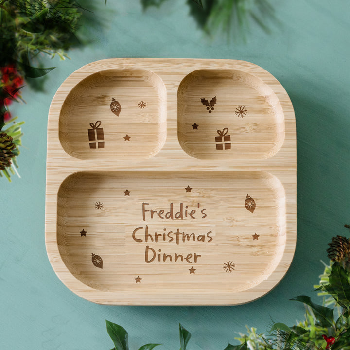 Buy Personalised Christmas Dinner Bamboo Suction Plate available now at www.giftsfinder.co.uk