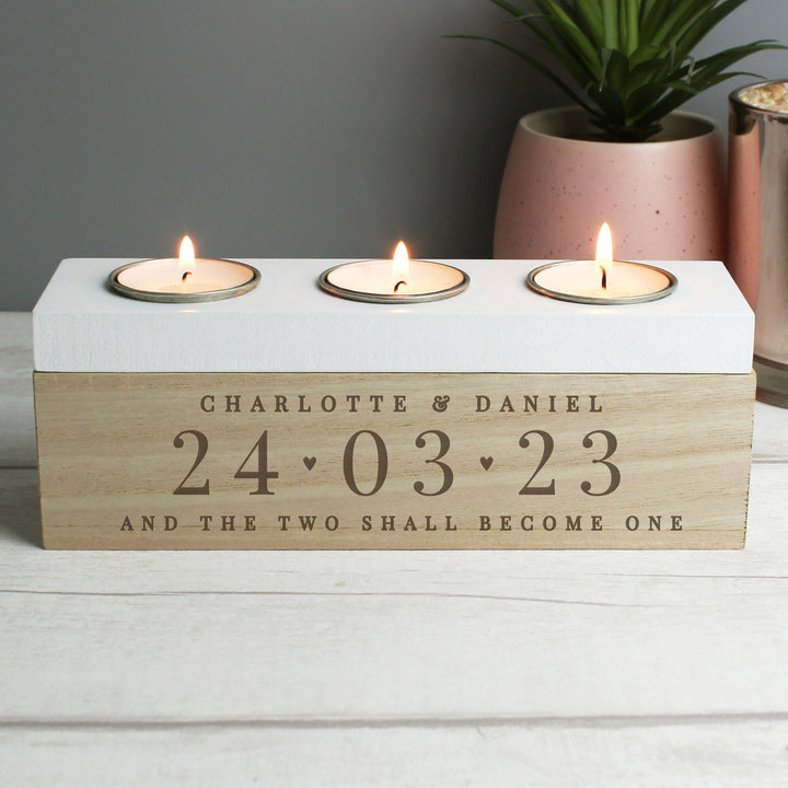 Personalised Large Date Triple Tea Light Box - part of the Gifts Finder Personalised Tea Light Holders collection