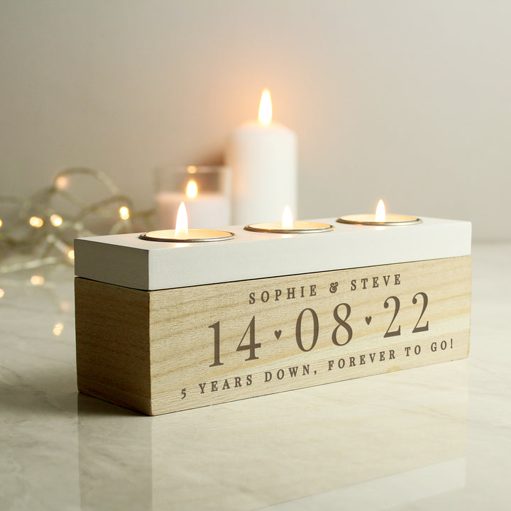 Personalised Large Date Triple Tea Light Box - part of the Gifts Finder Personalised Tea Light Holders collection