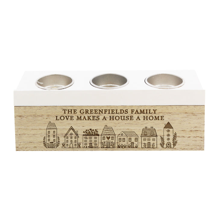 Buy Personalised HOME Triple Tea Light Box available now at www.giftsfinder.co.uk