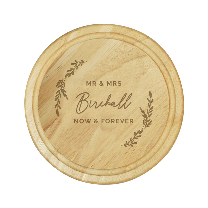 Buy Personalised Laurel Round Wooden Chopping Board available now at www.giftsfinder.co.uk