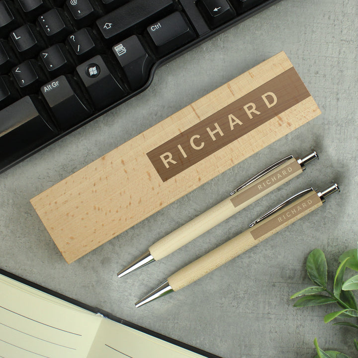 Buy Personalised Name Only Wooden Pen and Pencil Set at www.giftsfinder.co.uk