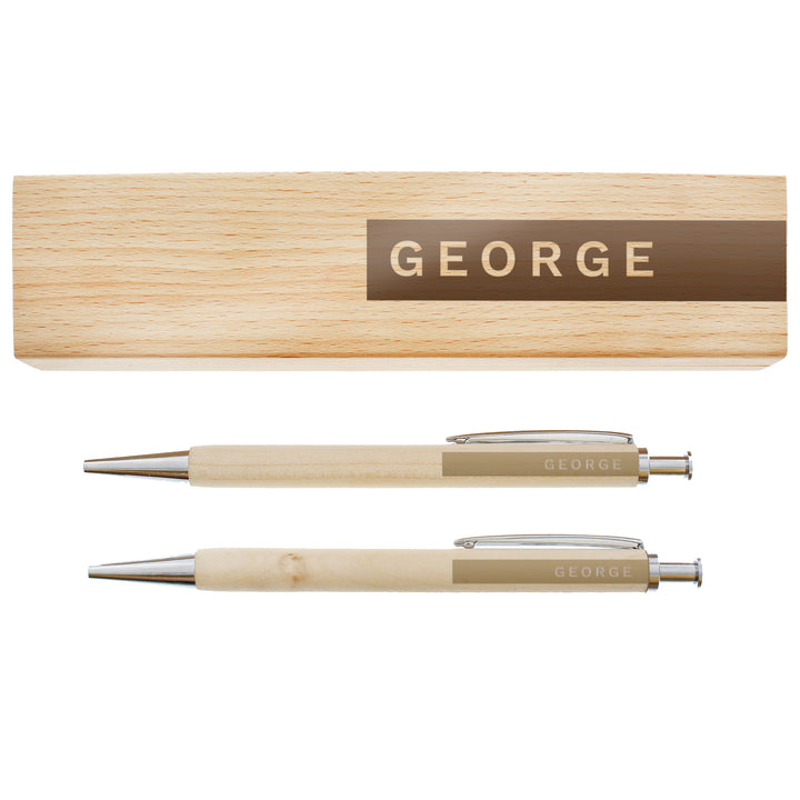 Buy Personalised Name Only Wooden Pen and Pencil Set at www.giftsfinder.co.uk