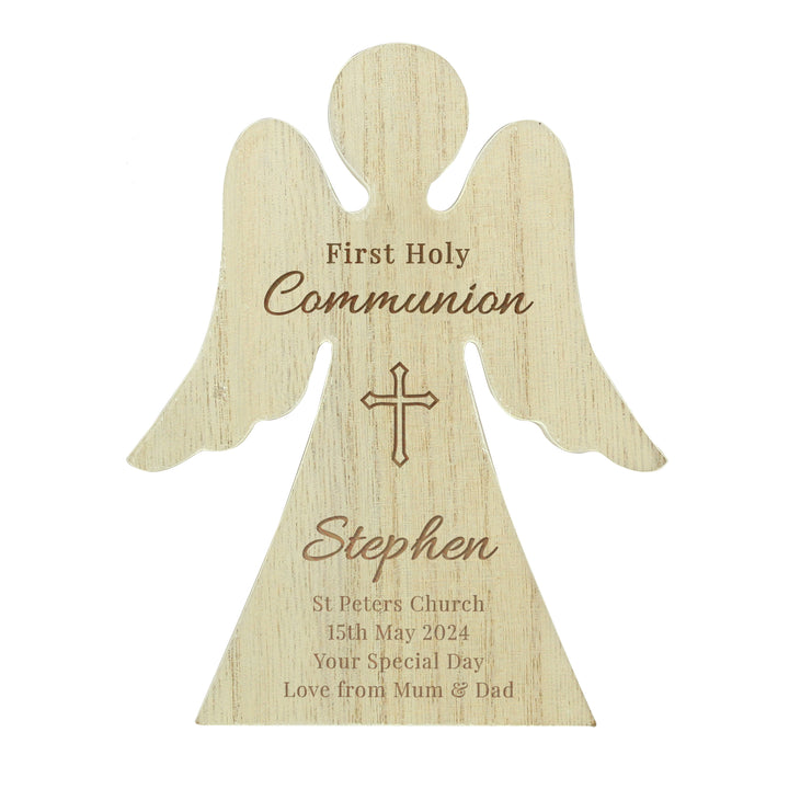 Buy Personalised First Holy Communion Rustic Wooden Angel Decoration available now at www.giftsfinder.co.uk