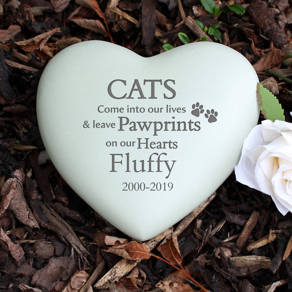 Buy Personalised Cat Pawprints Heart Memorial available now at www.giftsfinder.co.uk