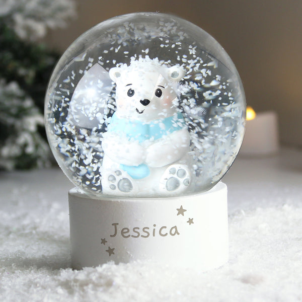 Buy Personalised Polar Bear Any Name Snow Globe at www.giftsfinder.co.uk