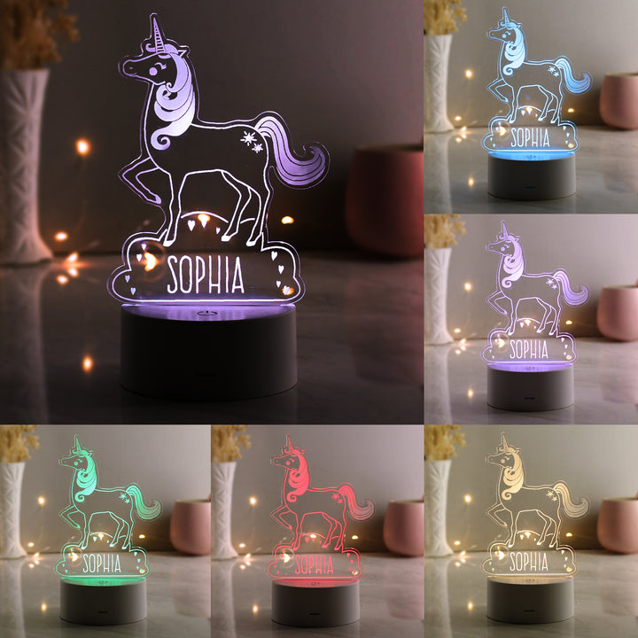 Buy Personalised Unicorn LED Colour Changing Night Light at www.giftsfinder.co.uk