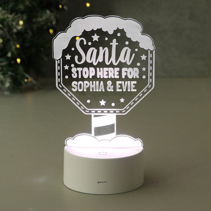 Buy Personalised Santa Stop Here LED Colour Changing Night Light at www.giftsfinder.co.uk