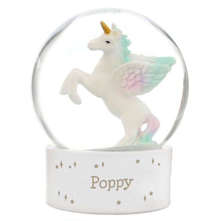 Buy Personalised Unicorn Name Snow Globe at www.giftsfinder.co.uk