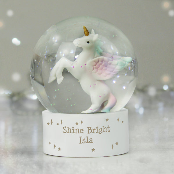 Buy Personalised Unicorn Snow Globe at www.giftsfinder.co.uk