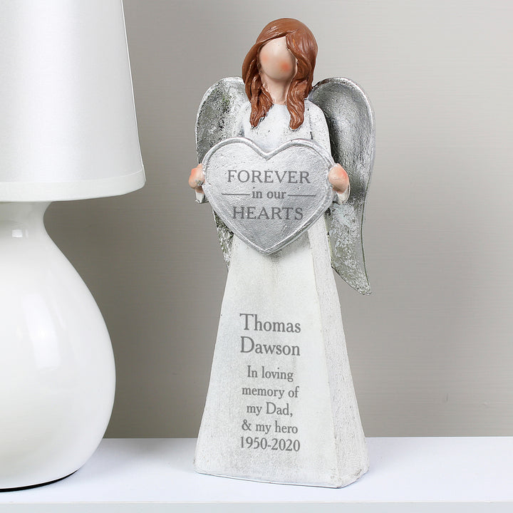 Buy Personalised Forever In Our Hearts Memorial Angel Ornament at www.giftsfinder.co.uk