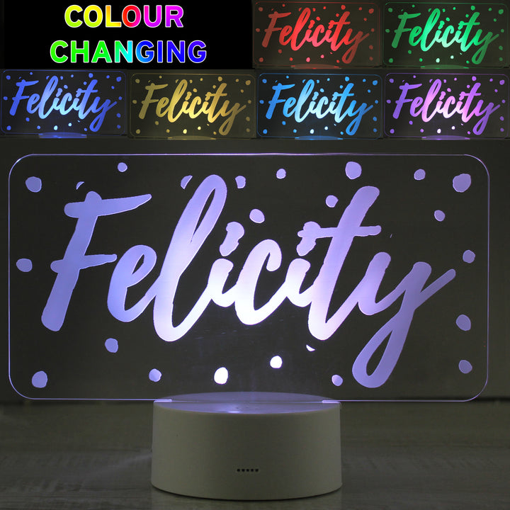 Buy Personalised Polka-dot Name only LED Colour Changing Night Light at www.giftsfinder.co.uk