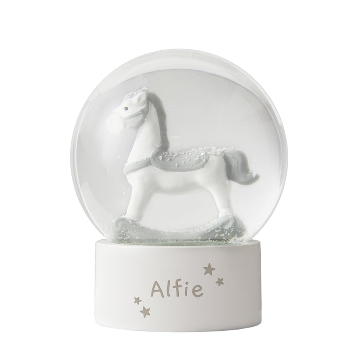 Buy Personalised Name Only Rocking Horse Glitter Snow Globe at www.giftsfinder.co.uk