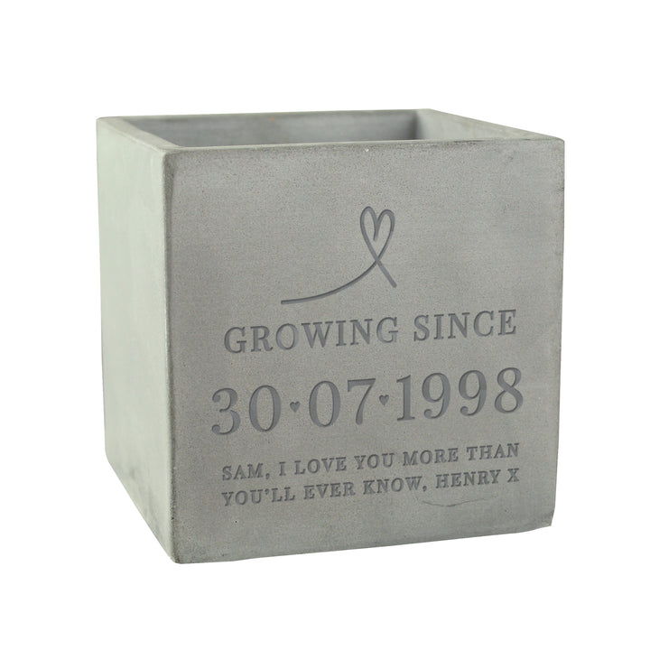 Buy Personalised Large Date Concrete Plant Pot available now at www.giftsfinder.co.uk