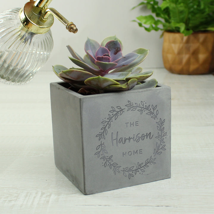 Buy Personalised Floral Wreath Concrete Plant Pot available now at www.giftsfinder.co.uk