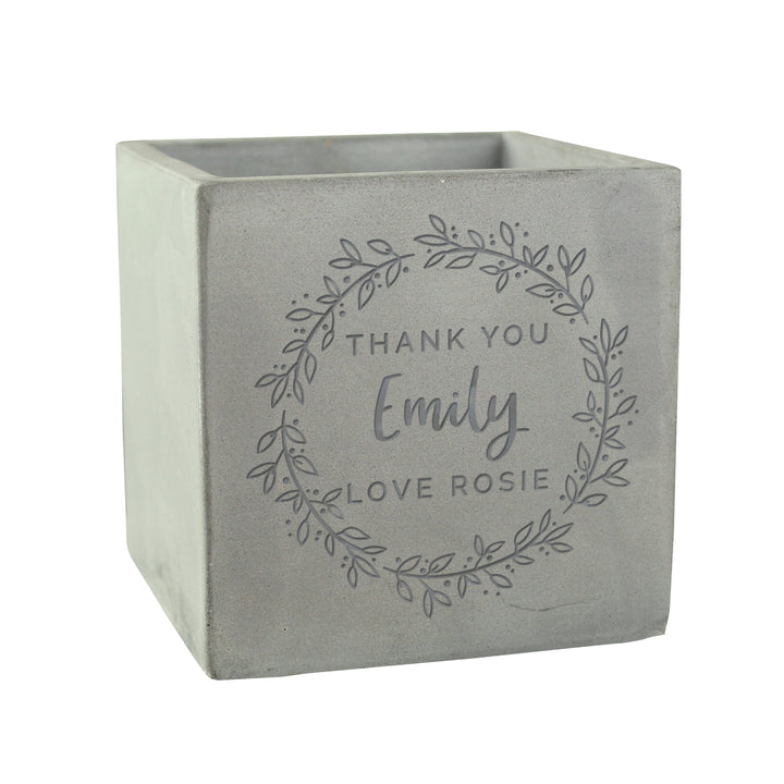 Buy Personalised Floral Wreath Concrete Plant Pot available now at www.giftsfinder.co.uk