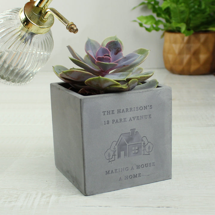 Buy Personalised New Home Concrete Plant Pot at www.giftsfinder.co.uk