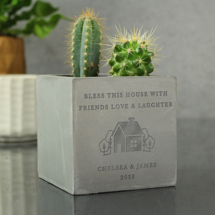 Buy Personalised New Home Concrete Plant Pot at www.giftsfinder.co.uk