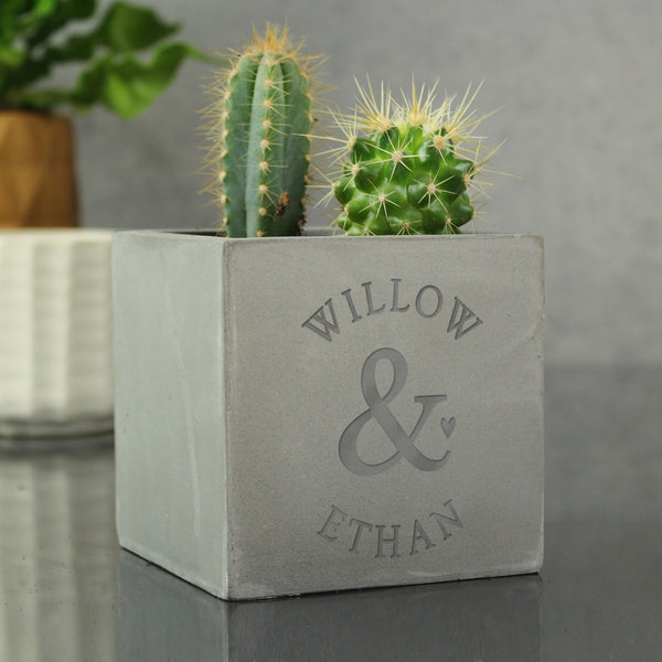 Buy Personalised Ampersand Couples Concrete Plant Pot available now at www.giftsfinder.co.uk