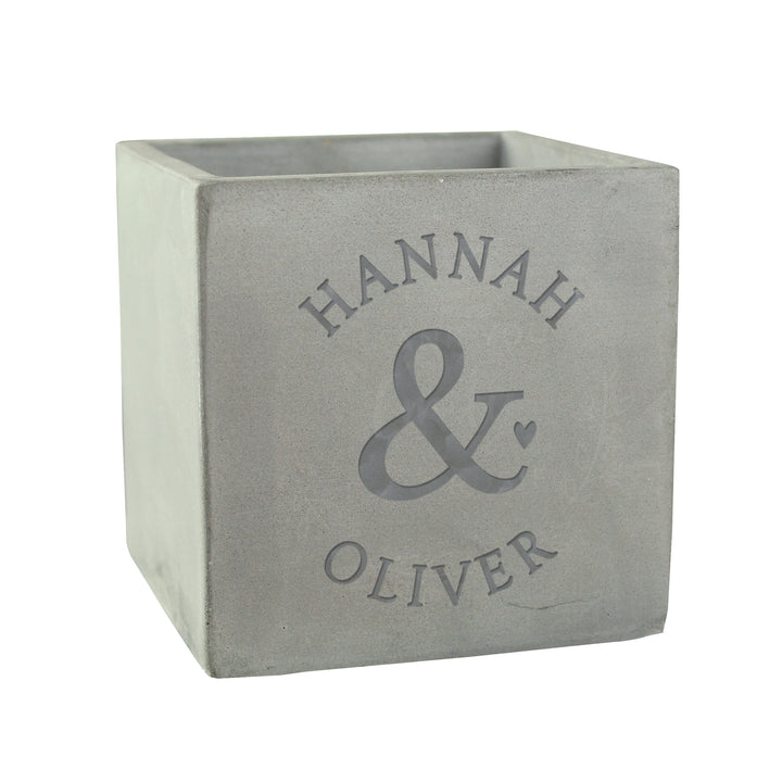 Buy Personalised Ampersand Couples Concrete Plant Pot available now at www.giftsfinder.co.uk