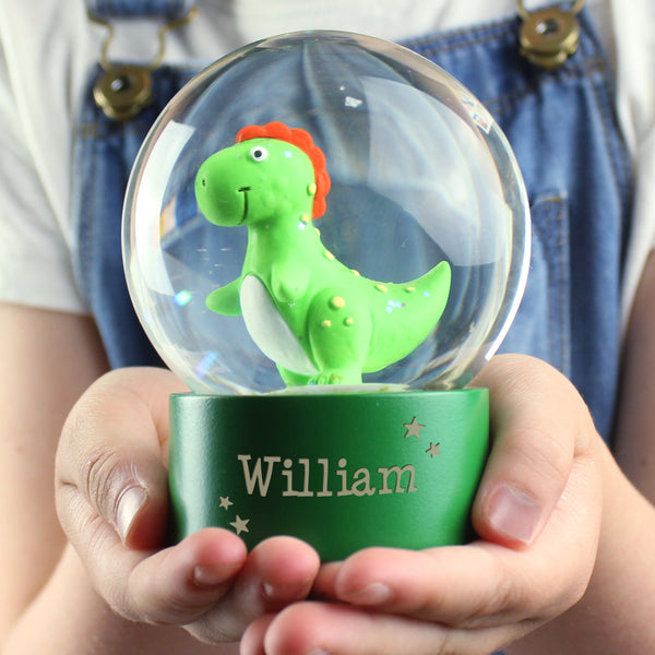 Buy Personalised Name Only Dinosaur Glitter Snow Globe at www.giftsfinder.co.uk