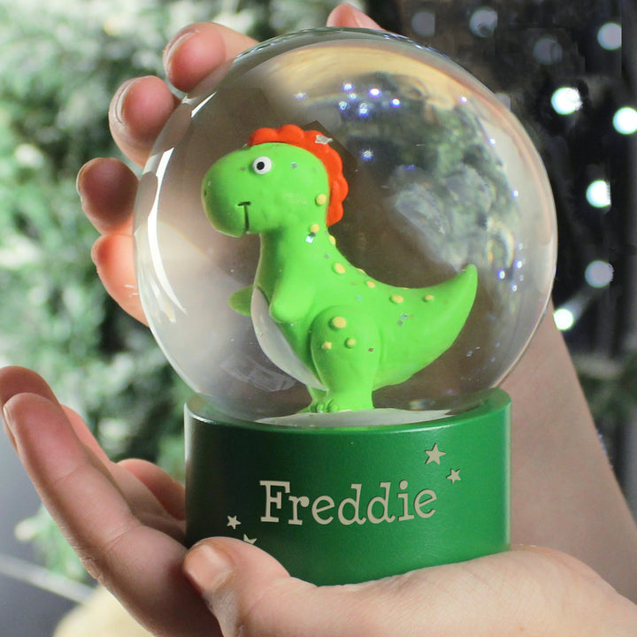 Personalised Name Only Dinosaur Glitter Snow Globe - part of the Gifts Finder Personalised Snow Globes collection