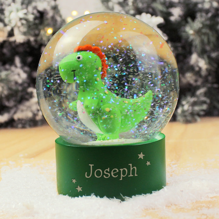 Personalised Name Only Dinosaur Glitter Snow Globe - part of the Gifts Finder Personalised Snow Globes collection