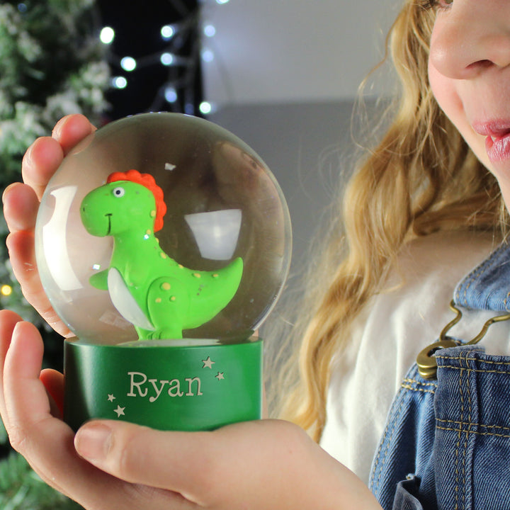 Personalised Name Only Dinosaur Glitter Snow Globe - part of the Gifts Finder Personalised Snow Globes collection