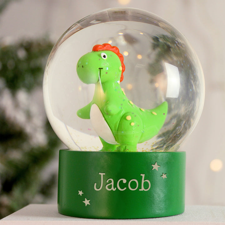 Personalised Name Only Dinosaur Glitter Snow Globe - part of the Gifts Finder Personalised Snow Globes collection