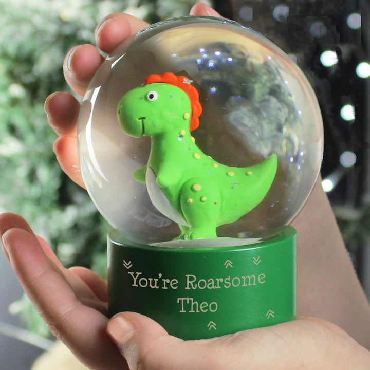 Buy Personalised Message Dinosaur Glitter Snow Globe available now at www.giftsfinder.co.uk