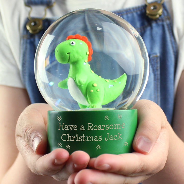 Buy Personalised Message Dinosaur Glitter Snow Globe available now at www.giftsfinder.co.uk