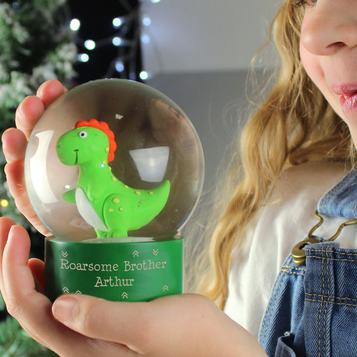 Buy Personalised Message Dinosaur Glitter Snow Globe available now at www.giftsfinder.co.uk