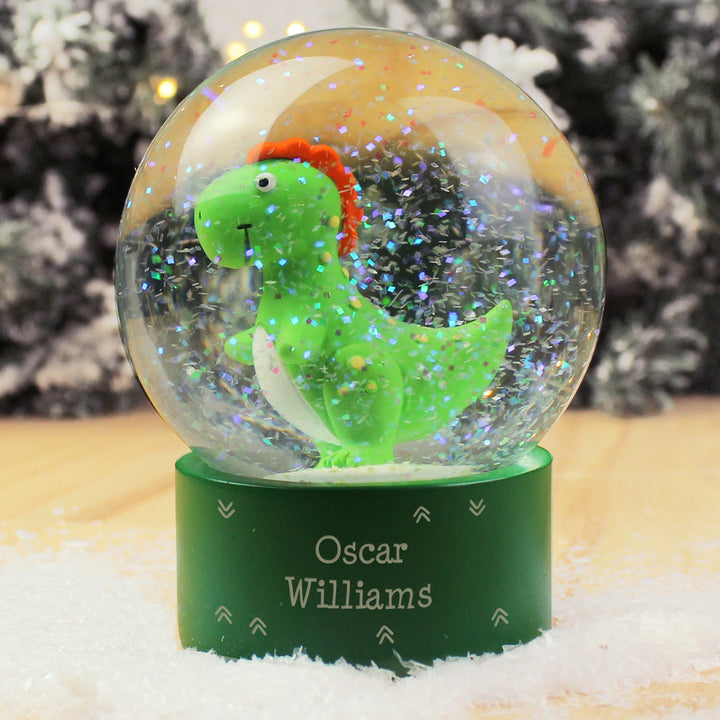 Buy Personalised Message Dinosaur Glitter Snow Globe available now at www.giftsfinder.co.uk